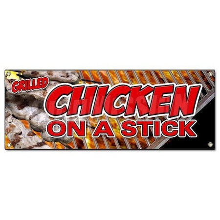 Signmission CHICKEN ON A STICK BANNER SIGN grilled skewer food snack fresh hot fried B-Chicken on a Stick